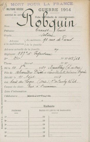 ROBQUIN Ernest ou Émile Louis