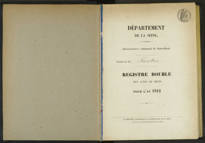 Commune de Pantin : registre des actes de décès.