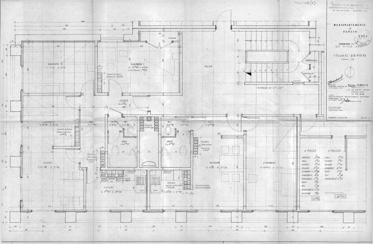 52 ter, rue Victor-Hugo. - Construction de 255 appartements, projet : plan des cellules 2 et 4 pièces.