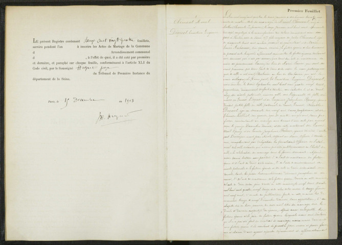 Commune de Pantin : registre des actes de mariage.