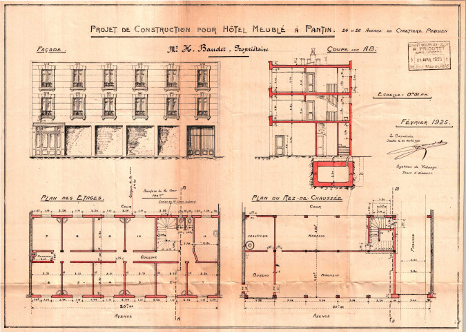 24-26 avenue du Cimetière-Parisien, projet de construction pour un hôtel meublé : permis de construire.