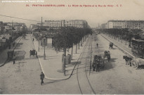 24. Pantin-Aubervilliers - La route de Flandre et la rue du Vivier (église Sainte-Marthe, voiture à cheval, tramway, cheminée d'usine, octroi).