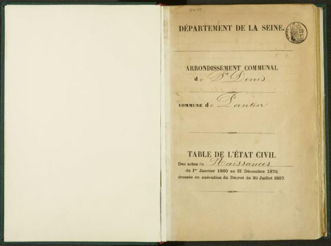 Commune de Pantin : table décennale des naissances.