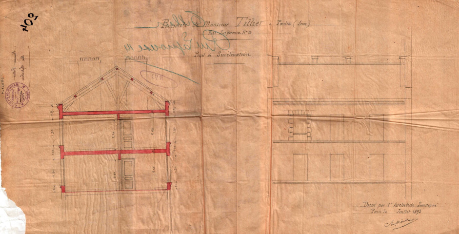 14 rue Lapérouse, surélévation : permis de construire.