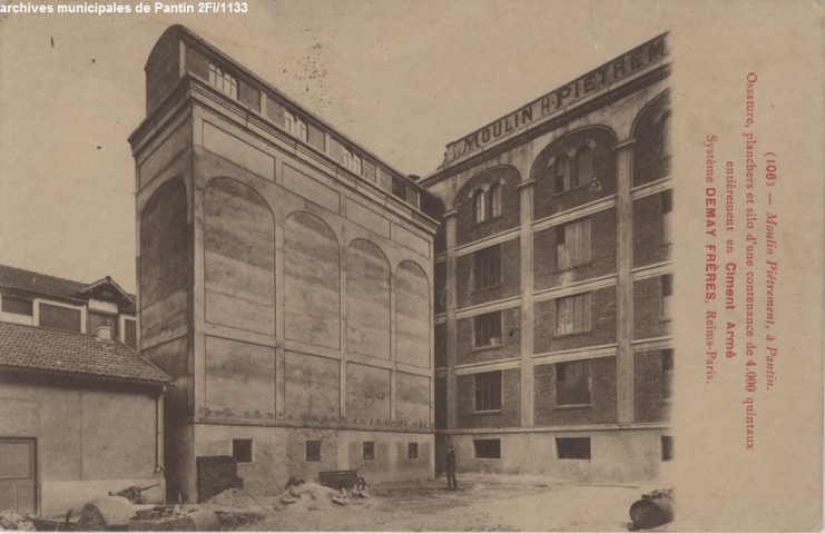 106. Moulin Piétrement, à Pantin - Ossature, planchers et silo d'une contenance de 4 000 quintaux entièrement en ciment armé, système Demay frères, Reims-Paris.