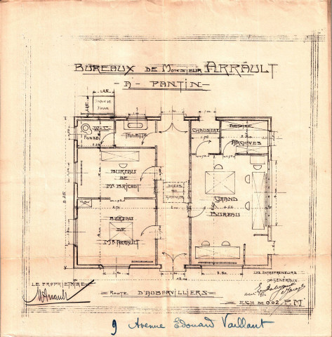 9 avenue Édouard-Vaillant [ancienne route d'Aubervilliers] : permis de construire.