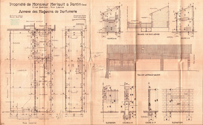 34 bis rue Lépine et 3 rue Boieldieu, construction d'une annexe aux magasins de parfumerie : permis de construire.