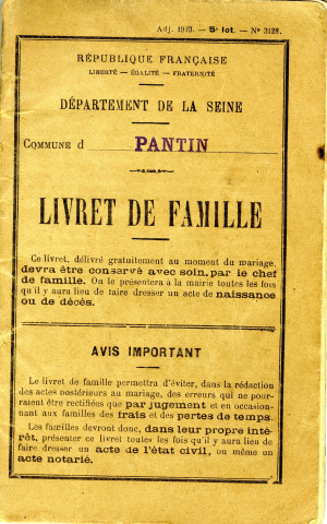 Livret de famille de Roger Hasenfratz et Georgette Baudon.