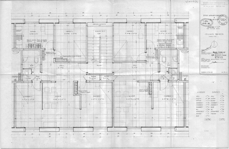 54 bis, rue Victor-Hugo. - Construction de 255 appartements, projet : plan des cellules 3 et 4 pièces.