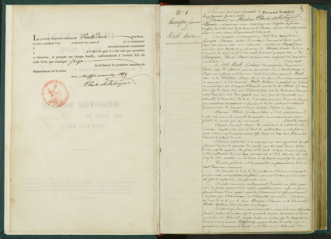 Commune de Pantin : registre des actes de mariage.