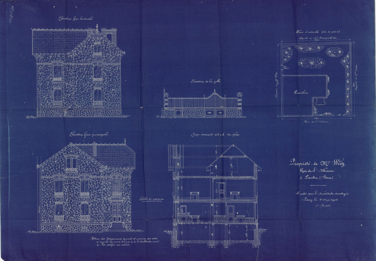 Plan de permis de construire du pavillon sis 3 rue de l'Alliance [actuelle rue Eugène-et-Marie-Louise-Cornet] (cote 4Fi895/1)