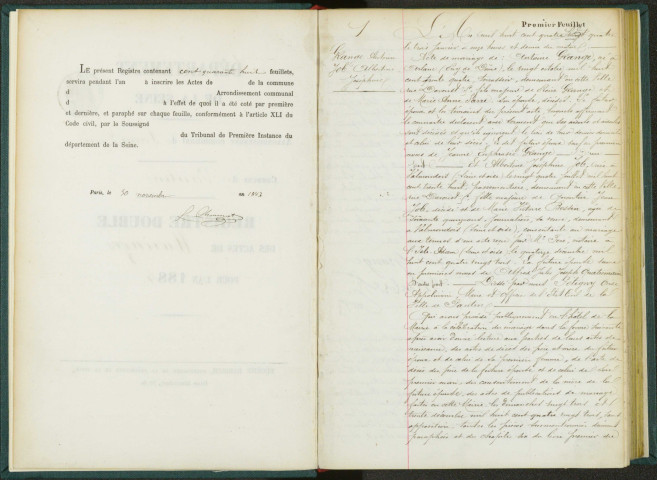Commune de Pantin : registre des actes de mariage.
