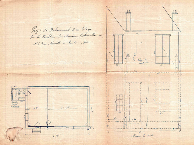 4 bis rue Roger-Gobaut [ancienne rue Nouvelle], réhaussement d'un étage du pavillon : permis de construire.