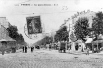 Avenue Jean-Jaurès aux Quatre-Chemins : reproduction d'une carte postale.