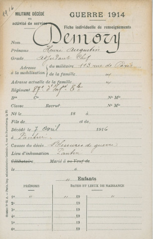 DEMORY Henri Augustin