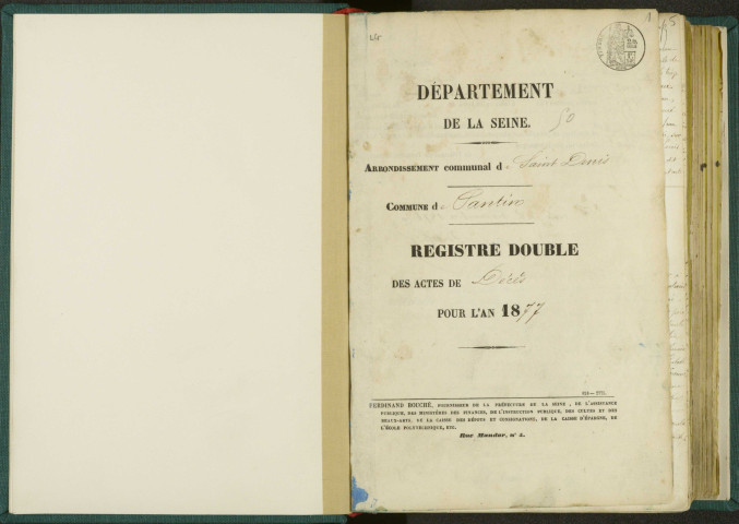Commune de Pantin : registre des actes de décès.