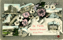 Multi-vues. - Écoles communales [groupe scolaire Sadi-Carnot], salle de conférences, canal, avenue Jean-Jaurès, route de Pantin aux Lilas, église Saint-Germain, hôtel de ville).