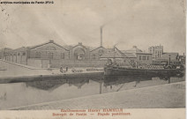 Établissements Henry Hamelle. - Entrepôt de Pantin, façade postérieure sur le canal de l'Ourcq.