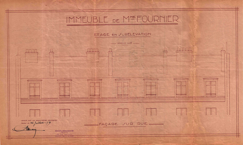 3 rue Auger, projet de surélévation d'un immeuble : permis de construire.