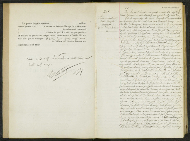Commune de Pantin : registre des actes de mariage.