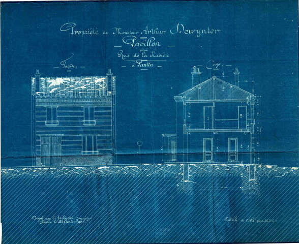 [50] rue Rouget-de-Lisle [ancienne sente de la Navière], construction d'un pavillon : permis de construire.