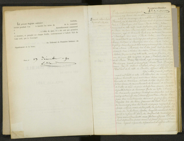 Commune de Pantin : registre des actes de mariage.
