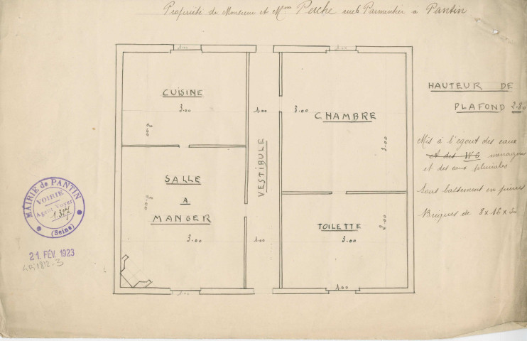6 rue Parmentier, construction d'un pavillon d'un rez-de-chaussée : permis de construire.