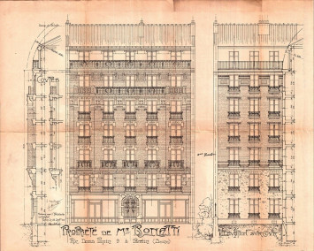 Élévation de façade du numéro 9, issue du dossier de permis de construire