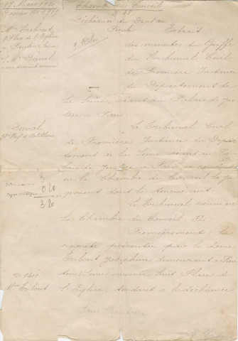 Déchéance de Lucien Duval père au droit au pécule de son fils : extrait des minutes du greffe du tribunal civil de première instance du département de la Seine, notification.