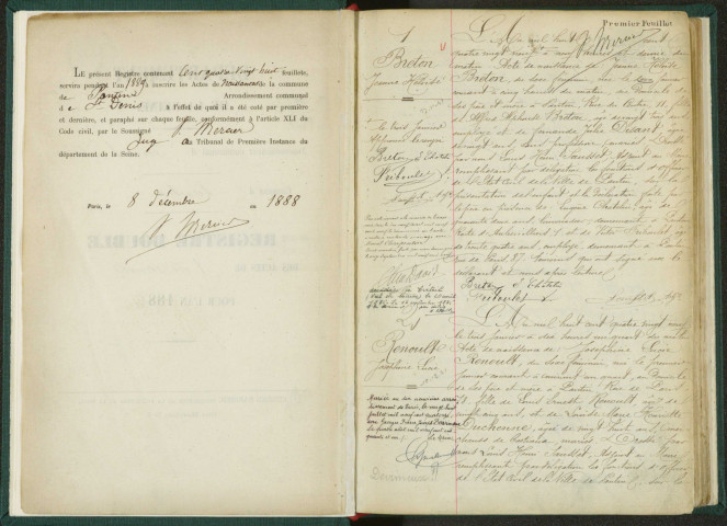 Commune de Pantin : registre des actes de naissance.