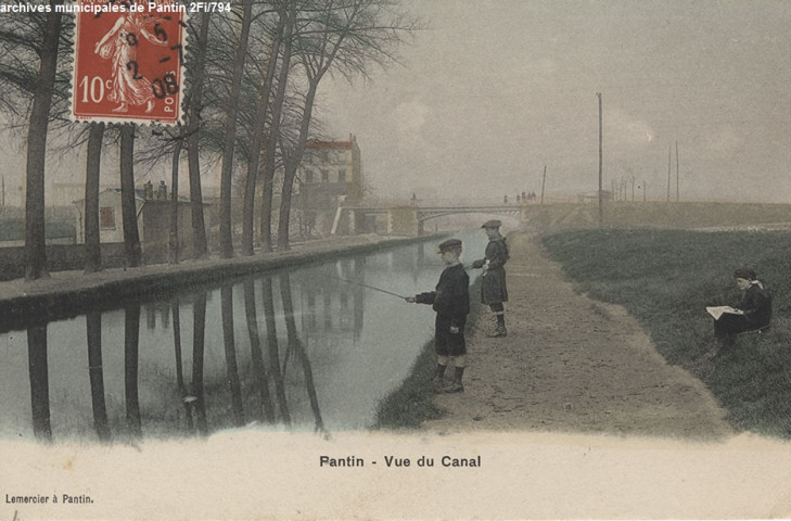 Pantin - Vue du canal (pont, pêche).