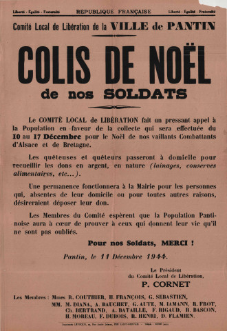 Colis de Noël de nos soldats : affiche.