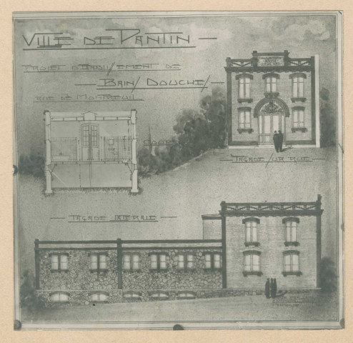 Bains-douches municipaux des Quatre-Chemins et de la rue de Montreuil : reproduction des plans d'architecte.