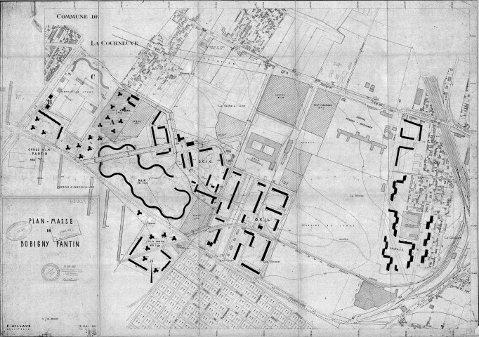 Les Courtillières : plan masse de 1955 modifié.
