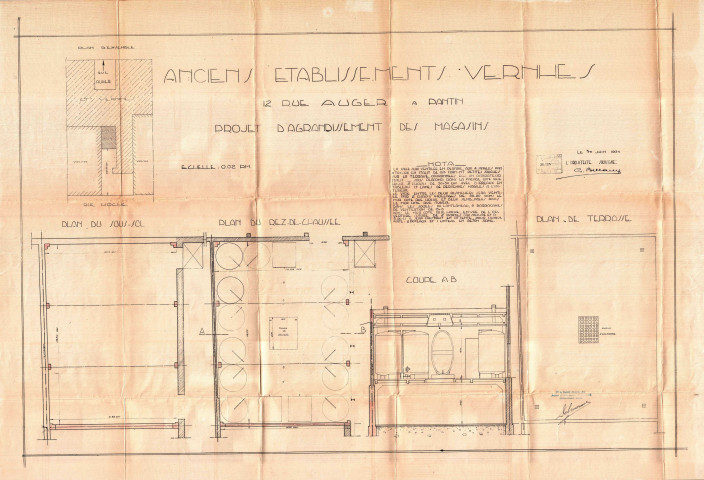 12 rue Auger, projet de construction d'un
magasin : permis de construire.