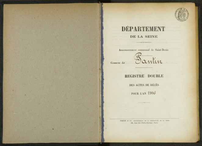Commune de Pantin : registre des actes de décès.