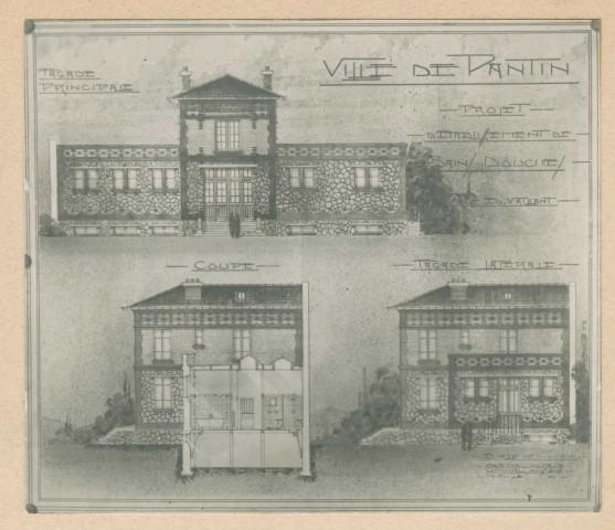 Bains-douches municipaux des Quatre-Chemins et de la rue de Montreuil : reproduction des plans d'architecte.