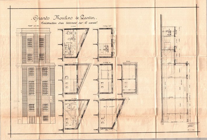 Rue du Général-Compans, 9 rue du Débarcadère et quai de l'Ourcq, construction d'un bâtiment sur le canal : permis de construire.