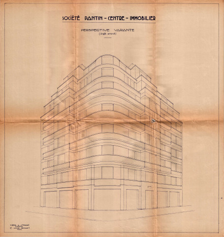 1 rue Jules-Auffret [angle des anciennes rues du Centre et de Paris], projet de construction d'un immeuble : permis de construire.