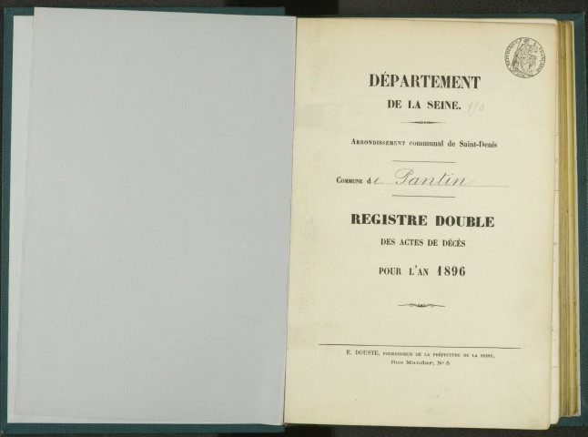 Commune de Pantin : registre des actes de décès.