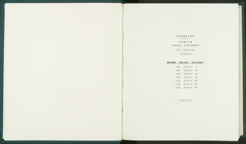 Paroisse Saint-Germain : registre des actes de baptême, mariage et sépulture.