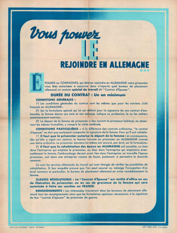 « Vous pouvez le rejoindre en Allemagne » : affiche.