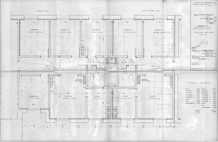 50, rue Victor-Hugo et 18, passage Privé. - Construction de 255 appartements, projet : plans des cellules 3 et 5 pièces.