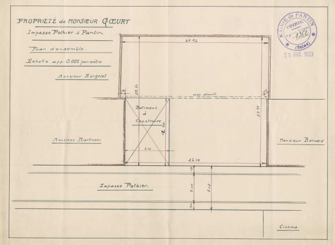 [6] rue du Onze-Novembre-1918 [ancienne impasse Pottier], construction d'un bâtiment à usage de logement, garage et atelier : permis de construire.