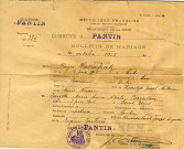 Mariage de Roger Hasenfratz et Georgette Baudon le 10 octobre 1925 : bulletin.