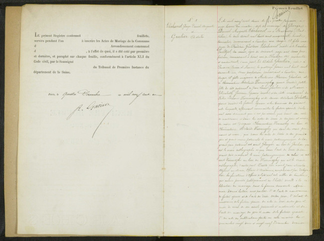 Commune de Pantin : registre des actes de mariage.