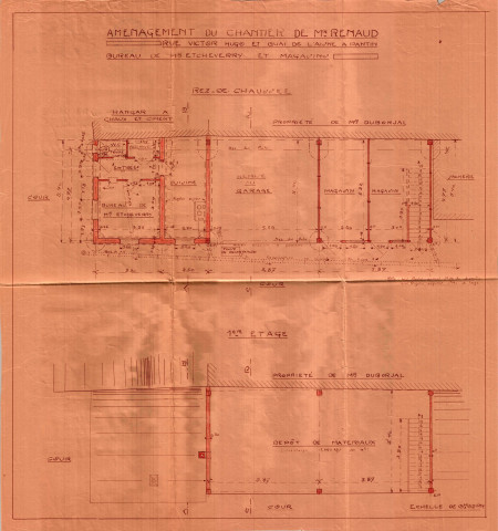 [57] rue Victor-Hugo et quai de l'Aisne, aménagement de chantier par la construction de bâtiments à usage de bureaux, logement, remise, écurie et garage : permis de construire.