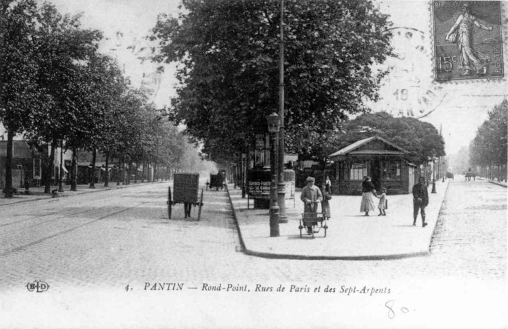 Intersection des rues de Paris et des Sept-Arpents : reproduction d'une carte postale.