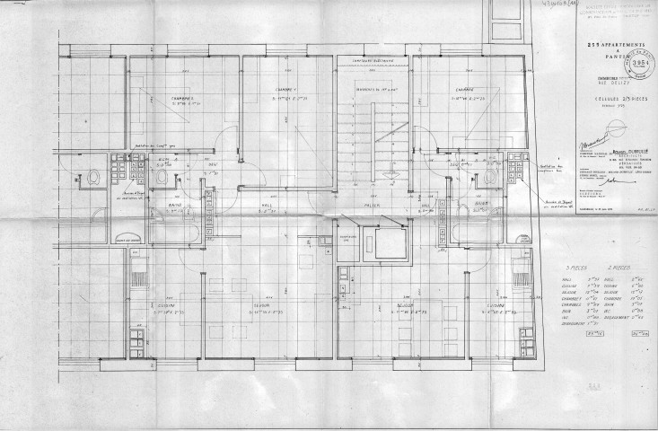 11 bis, rue Delizy. - Construction de 255 appartements, projet : plans des cellules 2 et 3 pièces.