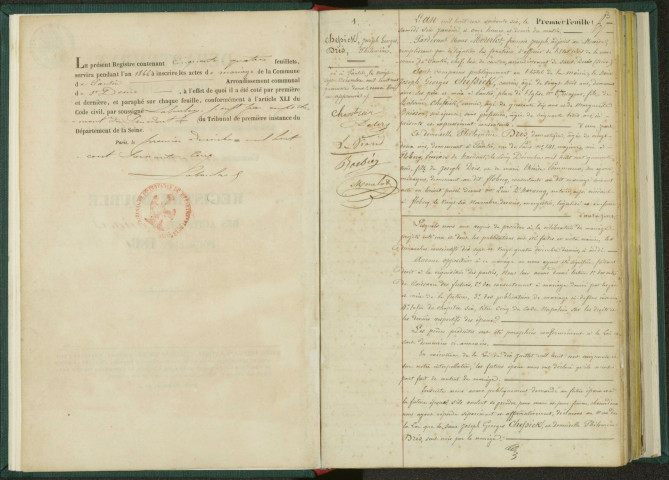 Commune de Pantin : registre des actes de mariage.